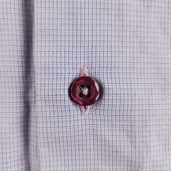 David Donahue Trim Fit Purple Check 17 34/35 Button Up Shirt Men Long Sleeve - Picture 14 of 16